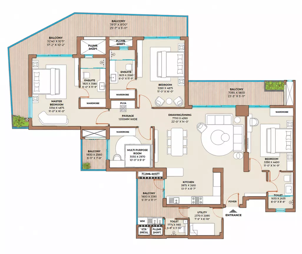 Cocoa County 3 BHK Floor Plan