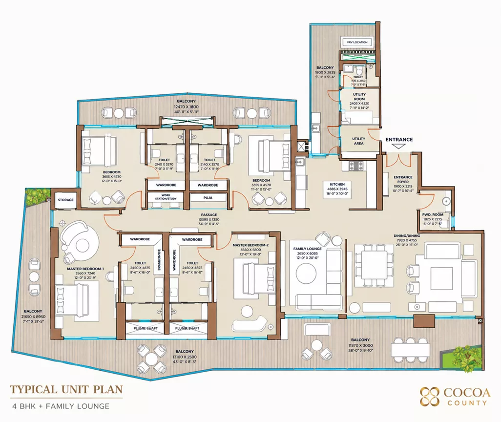 Cocoa County 4 BHK Type A Floor Plan