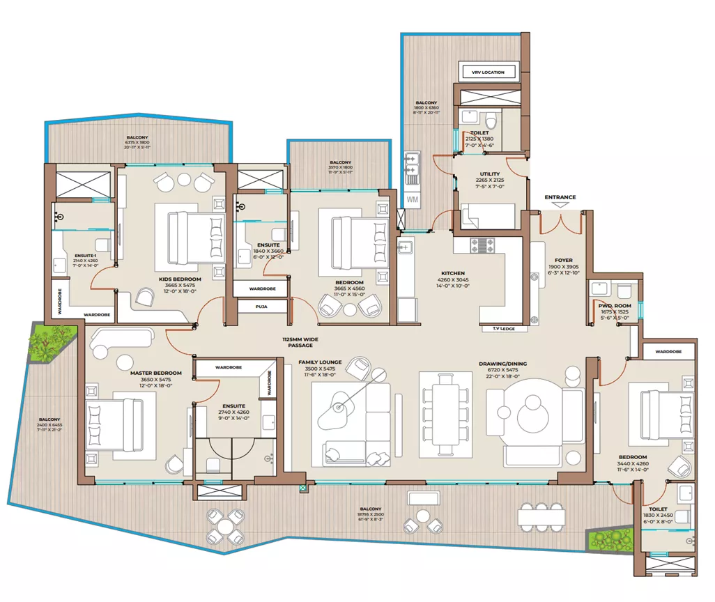 Cocoa County 4 BHK Type B Floor Plan
