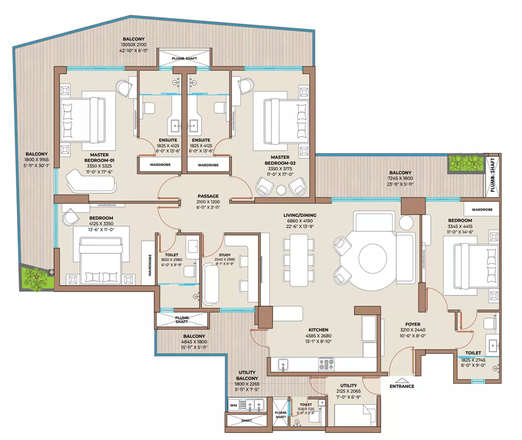 Cocoa County 4 BHK Type C Floor Plan